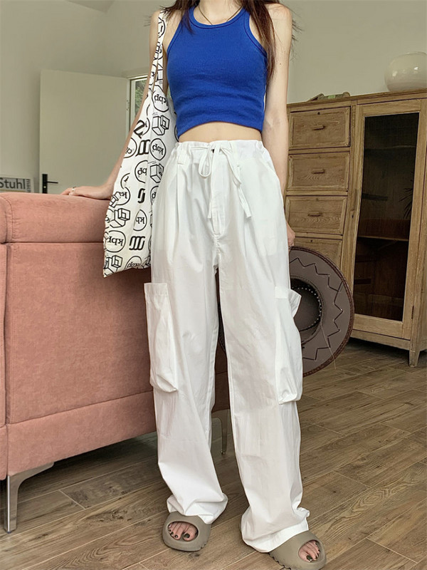 QWEEK Y2K Harajuku szürke tehernadrág Női koreai divat 90-es évek Retro fehér széles szárú nadrág Túlméretes Kpop Hip Hop Baggy Alkalmi