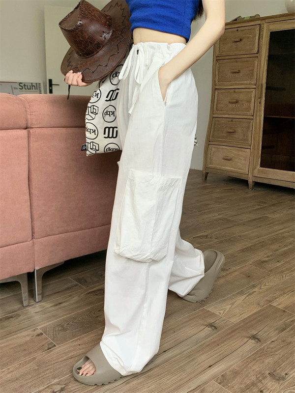 QWEEK Y2K Harajuku szürke tehernadrág Női koreai divat 90-es évek Retro fehér széles szárú nadrág Túlméretes Kpop Hip Hop Baggy Alkalmi