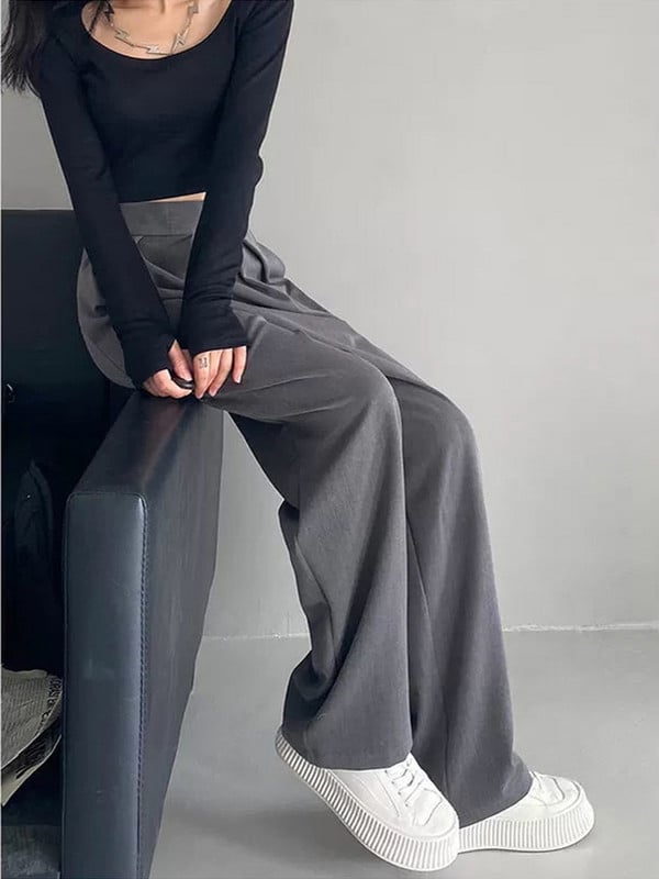 Laia säärega naiste klassikalised ülikonnapüksid Vintage Palazzo Office Elegantsed vabaaja mustad püksid Naiste kõrged püksid