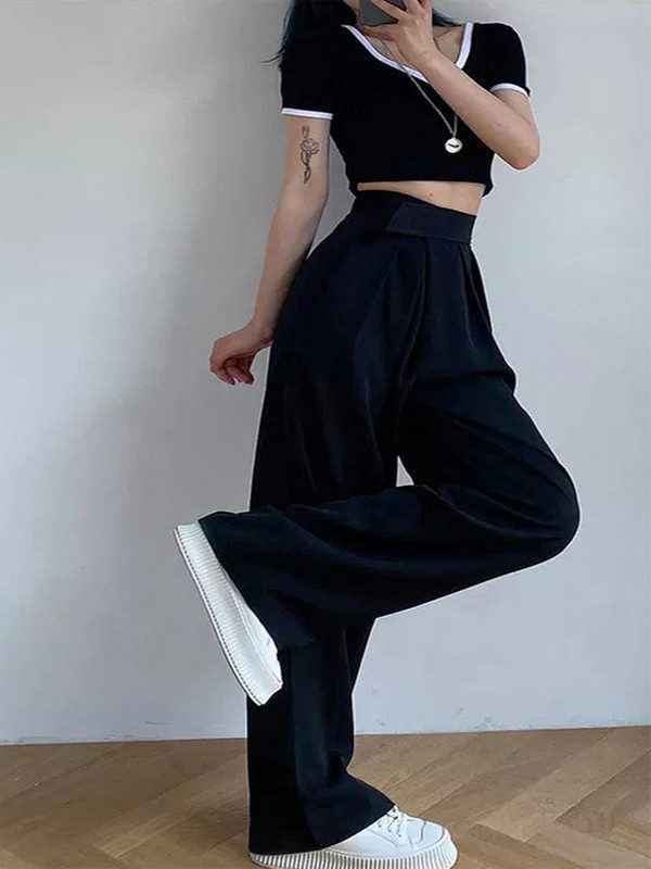 Laia säärega naiste klassikalised ülikonnapüksid Vintage Palazzo Office Elegantsed vabaaja mustad püksid Naiste kõrged püksid