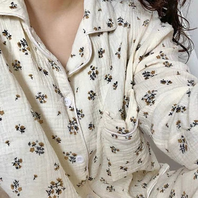 Floral Φθινοπωρινά Σετ Πυτζάμες Γυναικεία Υπέροχα Κομψά Ρετρό Μακρυμάνικα Στολές Σπίτι Πυτζάμες Νυχτερινά Άνετα Ropa Mujer Ρούχα