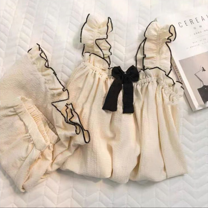 Vasaras pidžamu komplekti sievietēm Jauni saldi bez piedurknēm šiks franču stila princeses dizains ērts brīvā laika guļamveļa mājas atpūtas telpa moderns