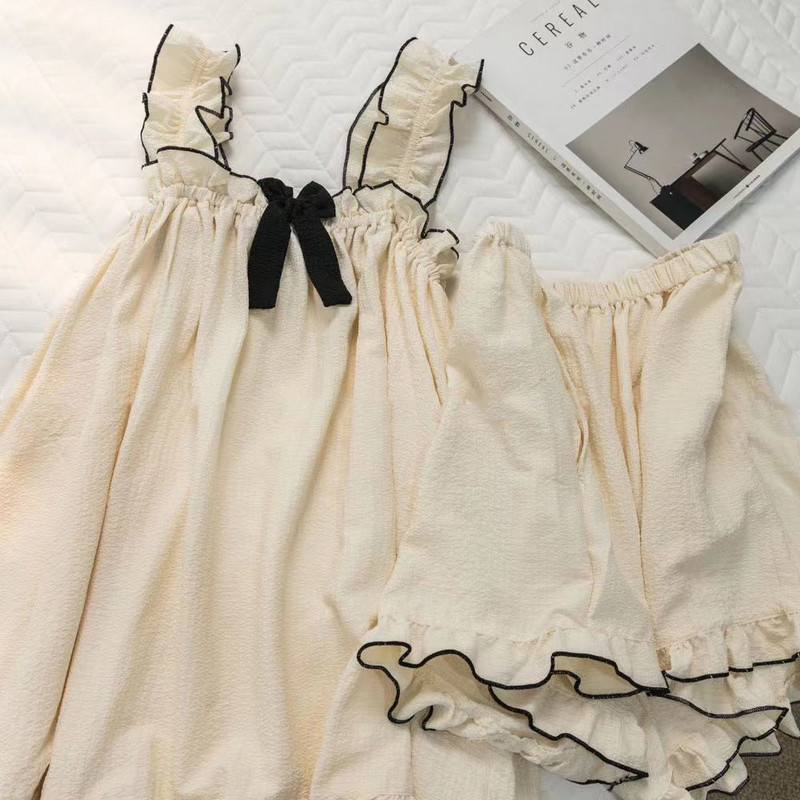 Vasaras pidžamu komplekti sievietēm Jauni saldi bez piedurknēm šiks franču stila princeses dizains ērts brīvā laika guļamveļa mājas atpūtas telpa moderns