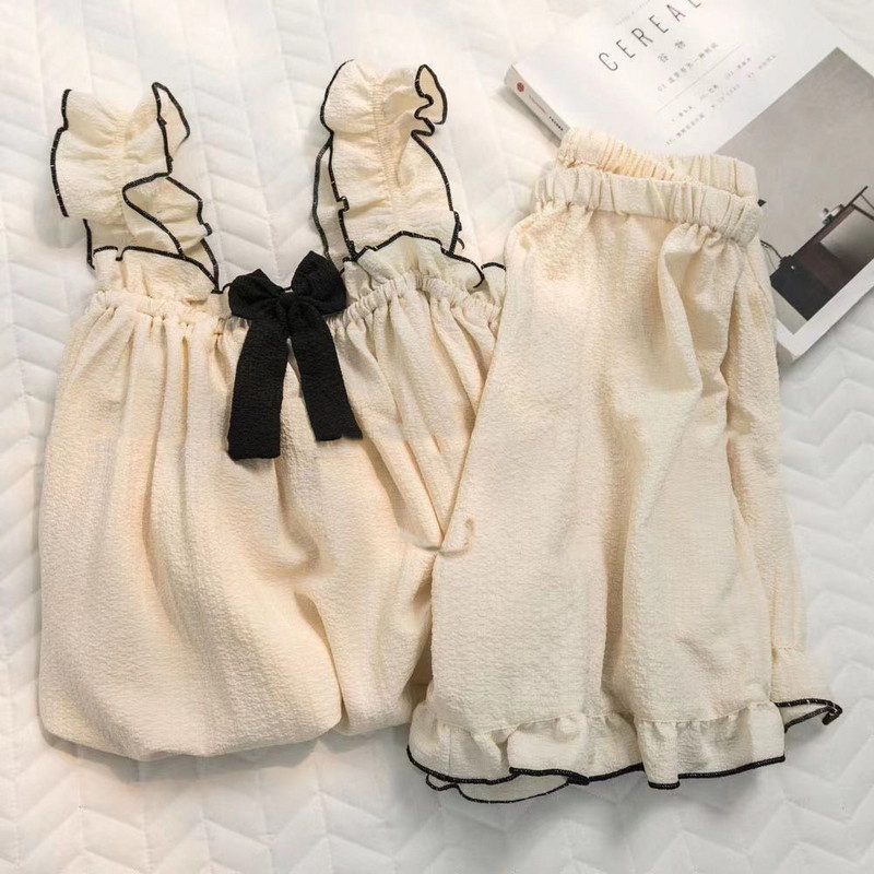 Vasaras pidžamu komplekti sievietēm Jauni saldi bez piedurknēm šiks franču stila princeses dizains ērts brīvā laika guļamveļa mājas atpūtas telpa moderns