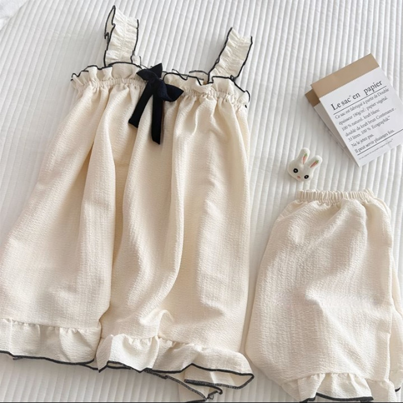 Vasaras pidžamu komplekti sievietēm Jauni saldi bez piedurknēm šiks franču stila princeses dizains ērts brīvā laika guļamveļa mājas atpūtas telpa moderns