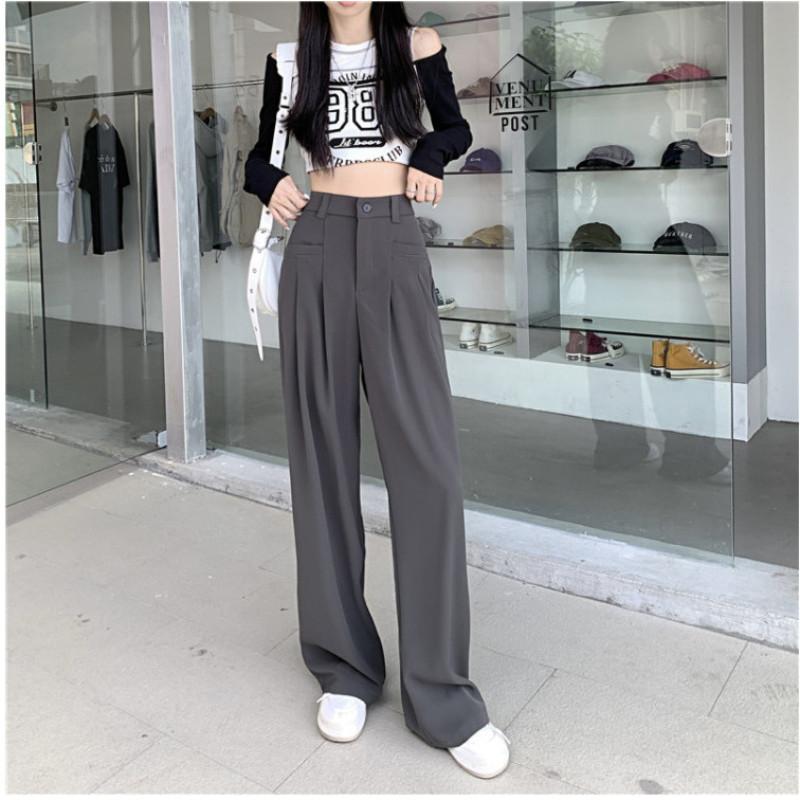 Casual παντελόνι Κορεατικής μόδας All-match Basic Daily Pantalones De Mujer Tender ψηλόμεσο φαρδύ πόδι Classic Office Lady Solid