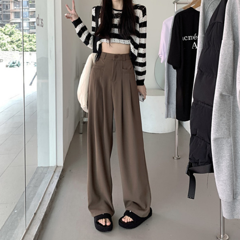 Casual παντελόνι Κορεατικής μόδας All-match Basic Daily Pantalones De Mujer Tender ψηλόμεσο φαρδύ πόδι Classic Office Lady Solid