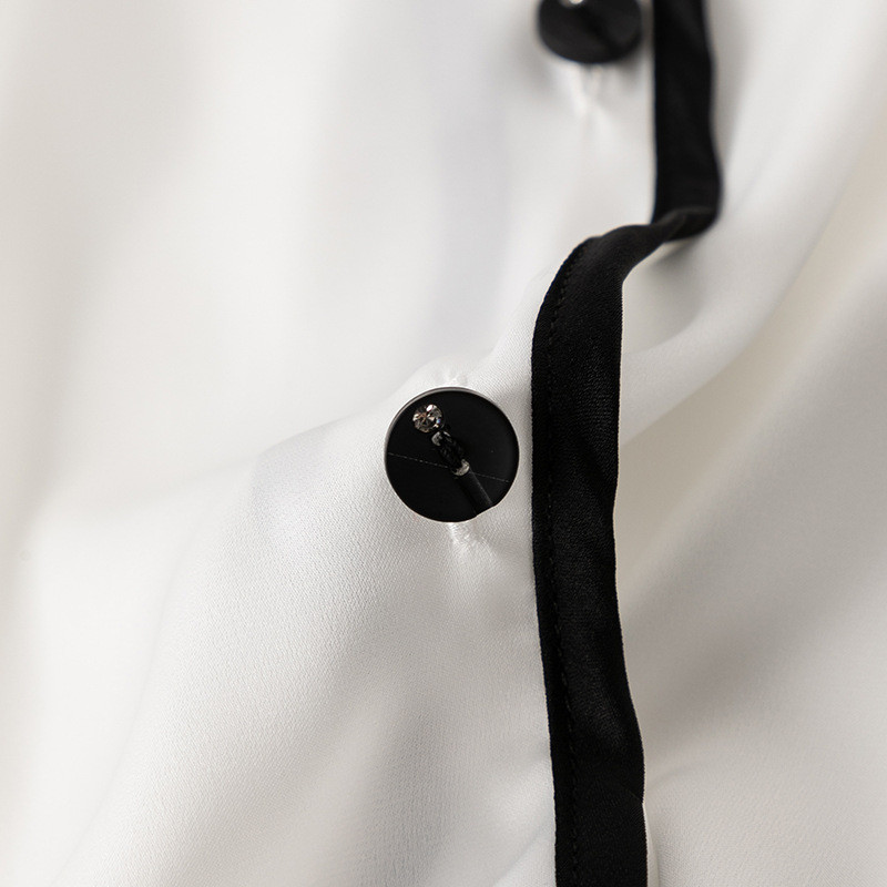 Naiste pidžaamad magamisriided Kevadsuvi õhuke jääsiidist satiinist puhkeriided pükskostüümid, valge musta servaga pikkade varrukatega koduriided