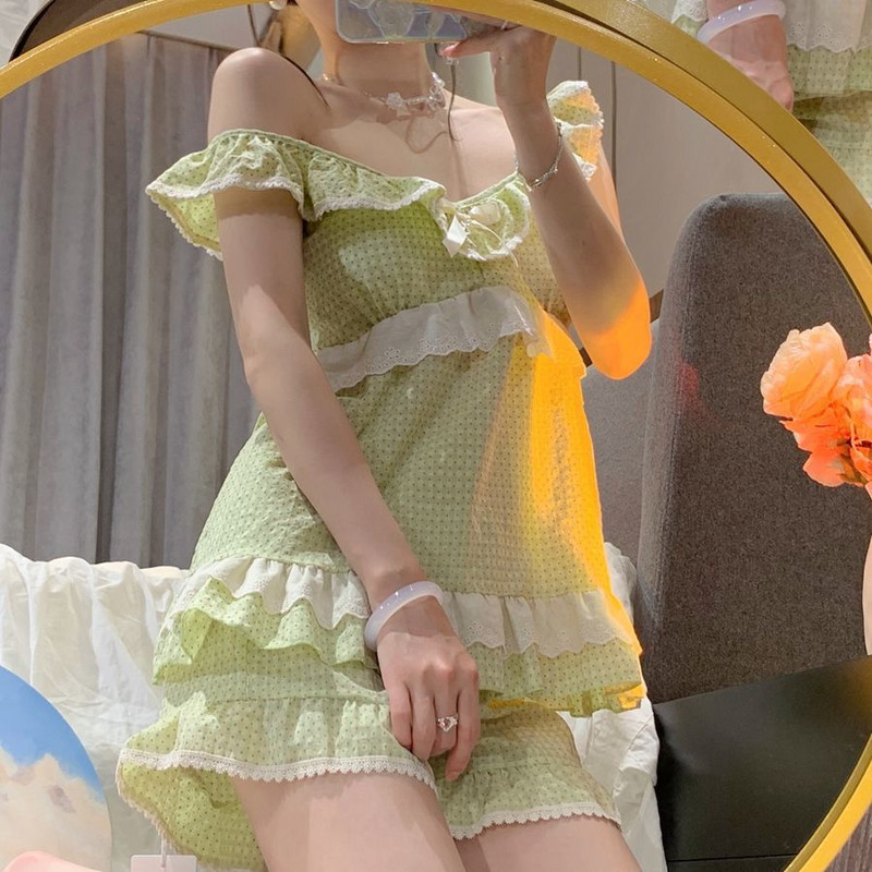 Pidžamu komplekti Sieviešu V veida kakla izgriezums, salds, seksīgs bantiņš bez piedurknēm, klasisks mājas maigums japāņu vasaras meitenes, sievietes koledža, jauna, eleganta, jauka