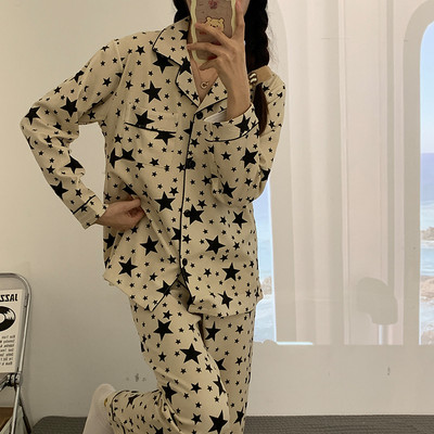 Őszi téli női pizsama szett hosszú ujjú nadrág csipke pizsama szett otthoni viselet fekete szabadidő női hálóing nővérek