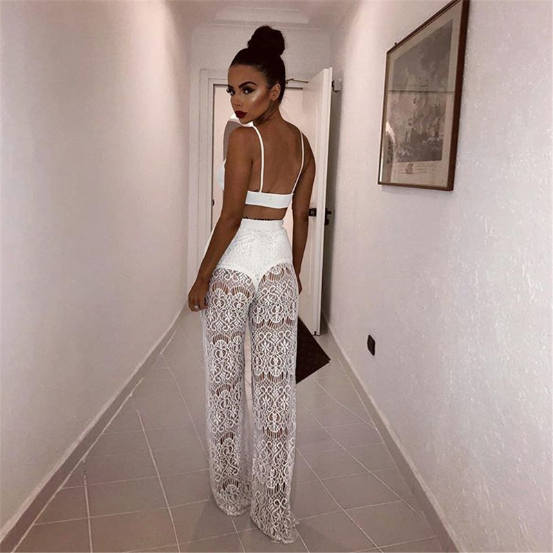 BKLD Ljetne ženske ležerne ravne hlače s izdubljenim visokim strukom, prozirne čipke, 2022., vruće seksi bikini za plažu, duge hlače s prikrivanjem