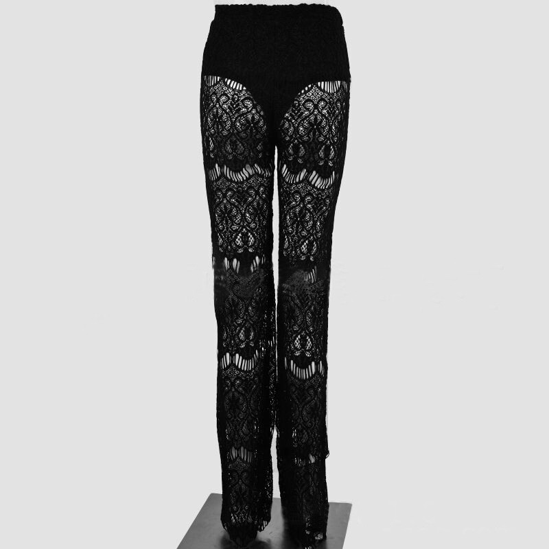 BKLD Ljetne ženske ležerne ravne hlače s izdubljenim visokim strukom, prozirne čipke, 2022., vruće seksi bikini za plažu, duge hlače s prikrivanjem