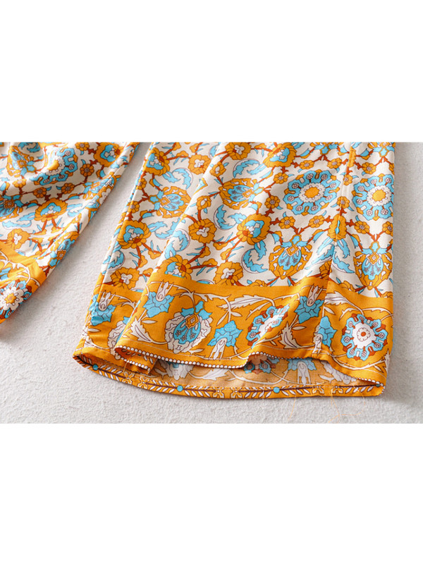 Vintage elegáns női virágmintás széles szárú bohém boldog nadrág női szárnyak laza műselyem boho hosszú nadrág túlméretezett