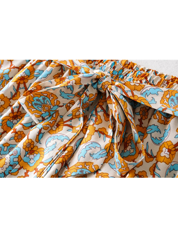 Vintage elegáns női virágmintás széles szárú bohém boldog nadrág női szárnyak laza műselyem boho hosszú nadrág túlméretezett