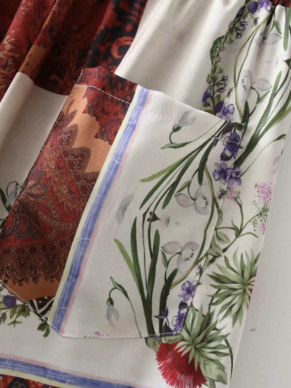 SLMD Vintage Chic Contrast Colors Patchwork Print Bikses Sieviešu 2021 Mode Elastīga Vidukļa sānu Kabatas Bikses Pantalones Mujer