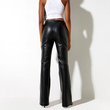 Γυναικείο παντελόνι casual PU μακρύ, μονόχρωμο μονόχρωμο μεσαίο παντελόνι, απλό παντελόνι, ανοιχτό παντελόνι street style, μαύρο/ροζ