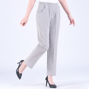 Divat Egyenes nadrág Középkorú női nyári vágott nadrág vékony bő anya táskás nadrág alkalmi anya nadrág 5XL