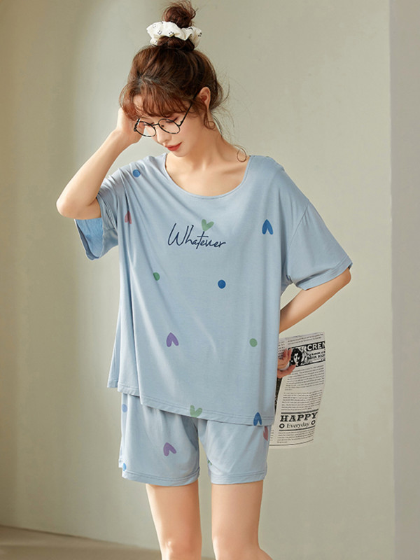 Rövid ujjú női pizsama mellkaspárnával Kényelmes női nyári pizsama szettek Nyomtatott modális hálóruha Fiatal lány stílusú ruhák