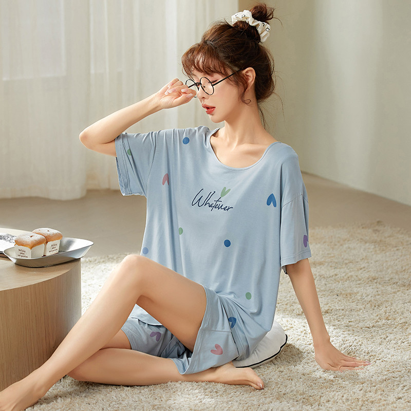 Rövid ujjú női pizsama mellkaspárnával Kényelmes női nyári pizsama szettek Nyomtatott modális hálóruha Fiatal lány stílusú ruhák