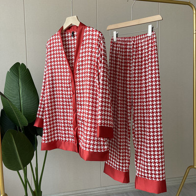 ensemble femme 2 darab Nyomtatás Női felső+nadrág szett Csukló hálófelső Szatén nadrág Bő pizsama Alkalmi hálóruha Női otthoni öltöny