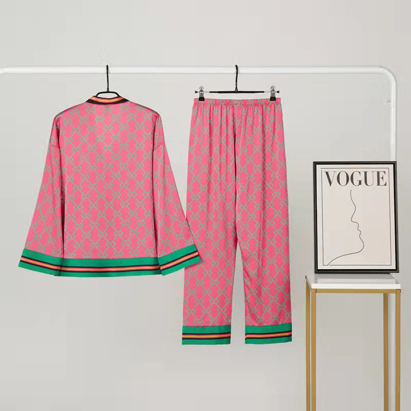 ensemble femme 2 darab Nyomtatás Női felső+nadrág szett Csukló hálófelső Szatén nadrág Bő pizsama Alkalmi hálóruha Női otthoni öltöny