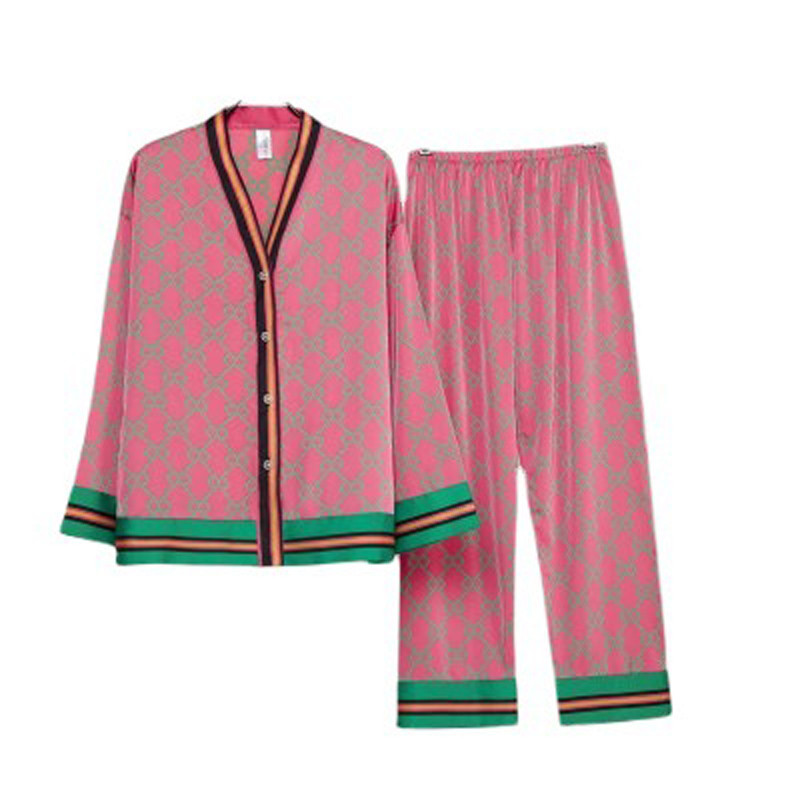 ensemble femme 2 darab Nyomtatás Női felső+nadrág szett Csukló hálófelső Szatén nadrág Bő pizsama Alkalmi hálóruha Női otthoni öltöny