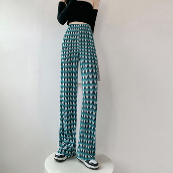 Προσωπικότητα Street Rhombic Lattice Print Drape ίσιο παντελόνι Harajuku πλισέ ελαστικό ψηλή μέση Γυναικεία φαρδιά παντελόνια τάση