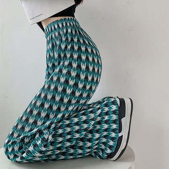 Προσωπικότητα Street Rhombic Lattice Print Drape ίσιο παντελόνι Harajuku πλισέ ελαστικό ψηλή μέση Γυναικεία φαρδιά παντελόνια τάση