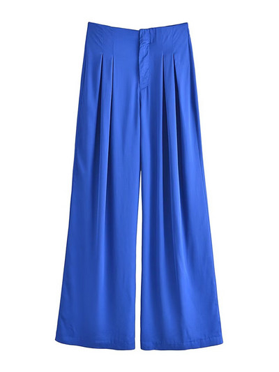 TRAF Moteriškos madingos priekinės smiginis Satininės tiesios kelnės Vintažinis aukštu juosmeniu Užtrauktuku Fly Moteriškos kelnės Mujer