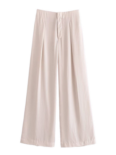 TRAF Moteriškos madingos priekinės smiginis Satininės tiesios kelnės Vintažinis aukštu juosmeniu Užtrauktuku Fly Moteriškos kelnės Mujer