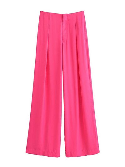 TRAF Moteriškos madingos priekinės smiginis Satininės tiesios kelnės Vintažinis aukštu juosmeniu Užtrauktuku Fly Moteriškos kelnės Mujer