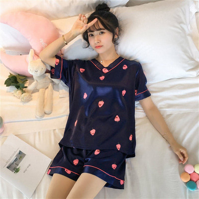 Sieviešu vasaras īsām piedurknēm ledus zīda pidžamas, brīvas un ērtas mājas apģērba pidžamu komplekts sieviešu guļamveļa