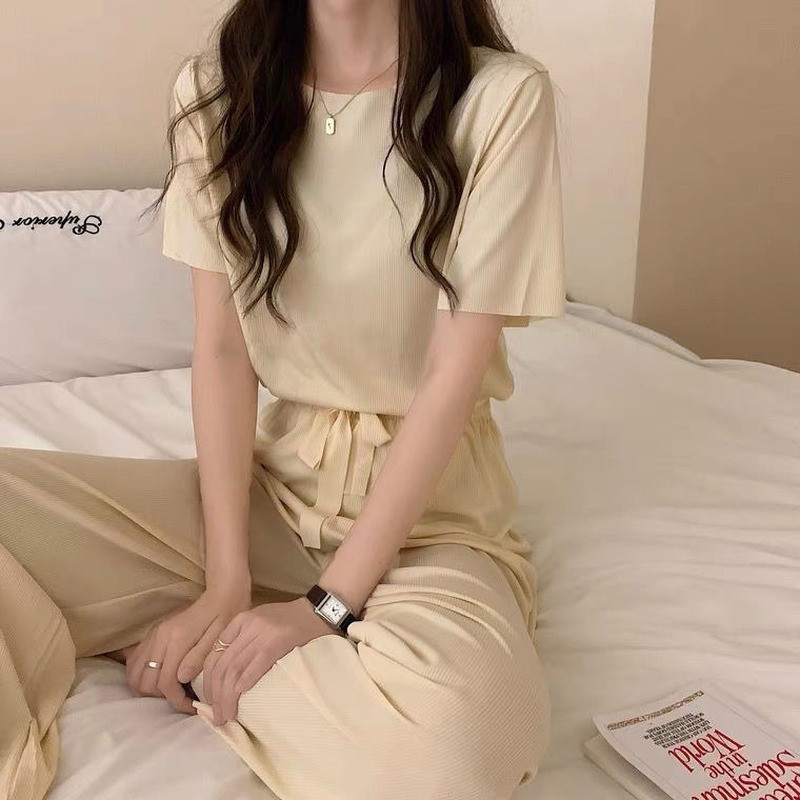 QWEEK Sieviešu mājas apģērbs Vasaras uzvalks Sieviešu Ice Silk Pidžamas Guļambikses Pidžamas Divdaļīgs Komplekts Mājas Naktsveļa Pidžamas