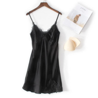 Didelio dydžio 4XL Satino Minkštas naktinis marškinys Moteriški vasariniai sijonai su sijonu miegui Seksualus nėriniuotas spagečių dirželis naktinis suknelė