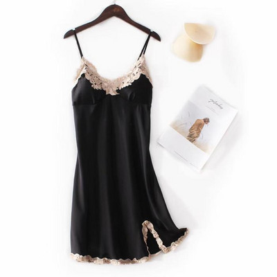 Didelio dydžio 4XL Satino Minkštas naktinis marškinys Moteriški vasariniai sijonai su sijonu miegui Seksualus nėriniuotas spagečių dirželis naktinis suknelė