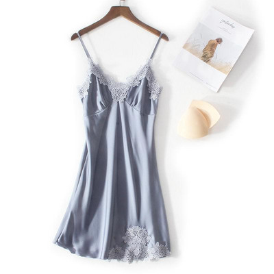Didelio dydžio 4XL Satino Minkštas naktinis marškinys Moteriški vasariniai sijonai su sijonu miegui Seksualus nėriniuotas spagečių dirželis naktinis suknelė