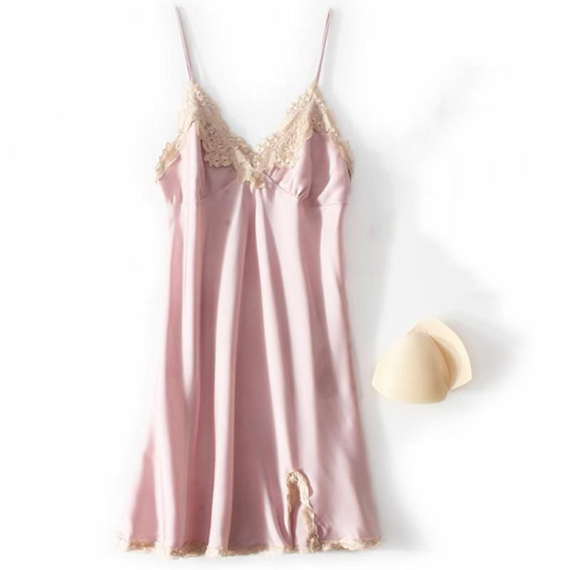 Didelio dydžio 4XL Satino Minkštas naktinis marškinys Moteriški vasariniai sijonai su sijonu miegui Seksualus nėriniuotas spagečių dirželis naktinis suknelė