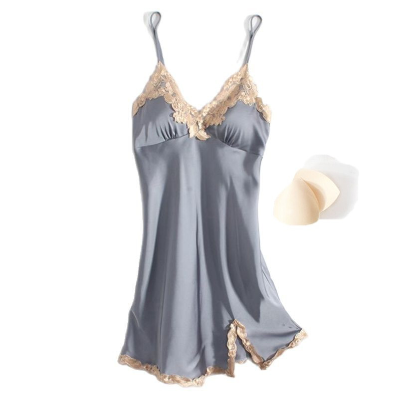 Didelio dydžio 4XL Satino Minkštas naktinis marškinys Moteriški vasariniai sijonai su sijonu miegui Seksualus nėriniuotas spagečių dirželis naktinis suknelė