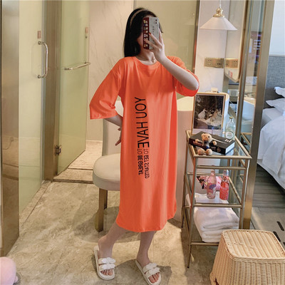 Moteriški naktiniai marškiniai ilgas miegui skirtas marškinys O formos kaklu trumpomis rankovėmis miegui Vasaros laisvalaikio namų naktinis marškinys Laisvas plius dydis S-5XL Madingas