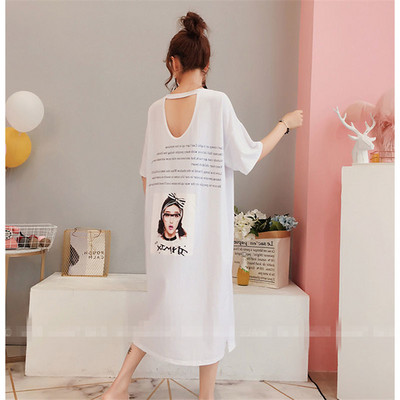 Moteriški naktiniai marškiniai ilgas miegui skirtas marškinys O formos kaklu trumpomis rankovėmis miegui Vasaros laisvalaikio namų naktinis marškinys Laisvas plius dydis S-5XL Madingas