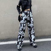 Női Harajuku Panda Nyomtatott széles szárú nadrágok Női koreai stílusú utcai ruházat Nagy méretű alkalmi nadrágok női 2022 páros hosszú nadrág