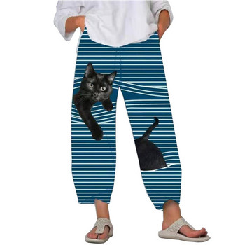 Γυναικείο παντελόνι 3D Cat Animal Printed Pirate Παντελόνι Ψηλόμεσο Ρίγες Casual Παντελόνι Γυναικείο Φούτερ Harajuku Cartoon Cropped παντελόνι