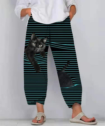 Γυναικείο παντελόνι 3D Cat Animal Printed Pirate Παντελόνι Ψηλόμεσο Ρίγες Casual Παντελόνι Γυναικείο Φούτερ Harajuku Cartoon Cropped παντελόνι