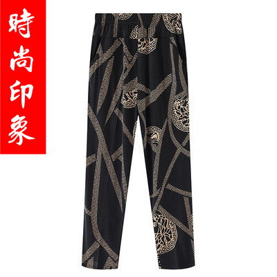 Vasaras sieviešu bikses ar apdruku 2023. g. Jaunas elastīgas bikses ar augstu vidukli, plānas ledus zīda bikses, brīvas liela izmēra sieviešu ikdienas devītās bikses 7XL 8XL