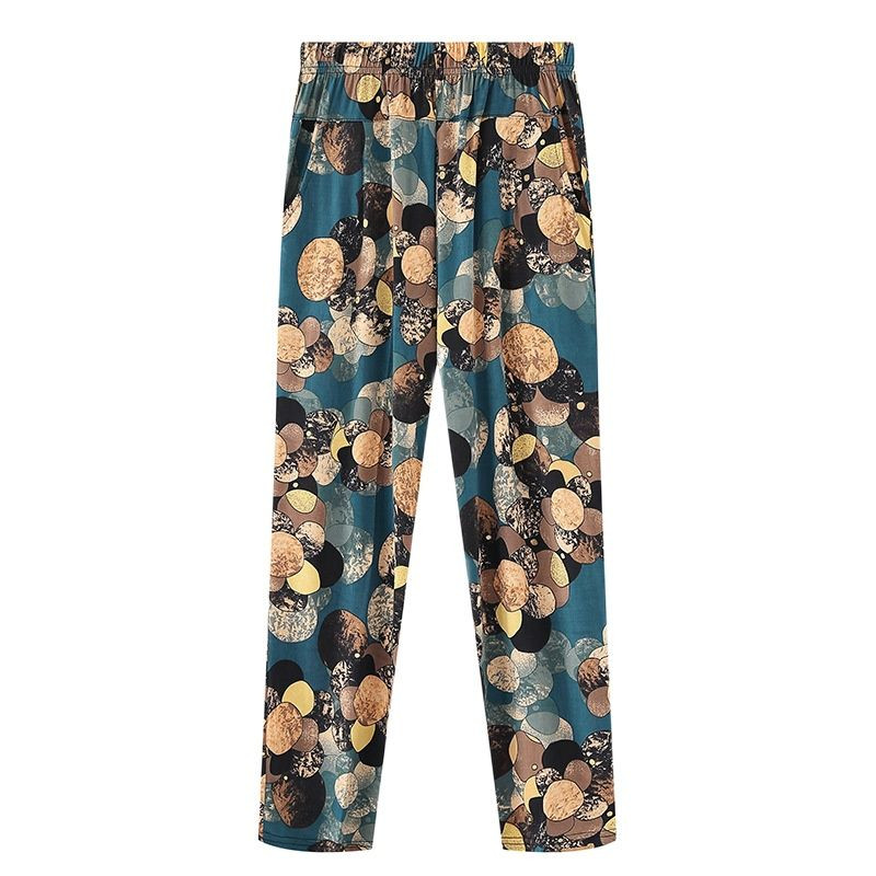 Vasaras sieviešu bikses ar apdruku 2023. g. Jaunas elastīgas bikses ar augstu vidukli, plānas ledus zīda bikses, brīvas liela izmēra sieviešu ikdienas devītās bikses 7XL 8XL