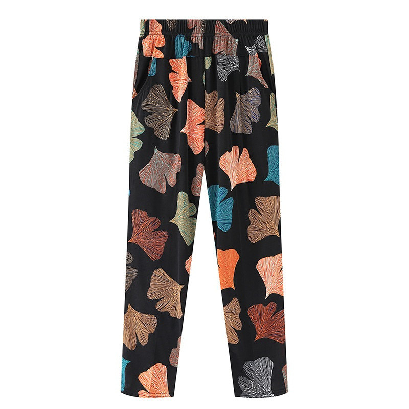 Vasaras sieviešu bikses ar apdruku 2023. g. Jaunas elastīgas bikses ar augstu vidukli, plānas ledus zīda bikses, brīvas liela izmēra sieviešu ikdienas devītās bikses 7XL 8XL