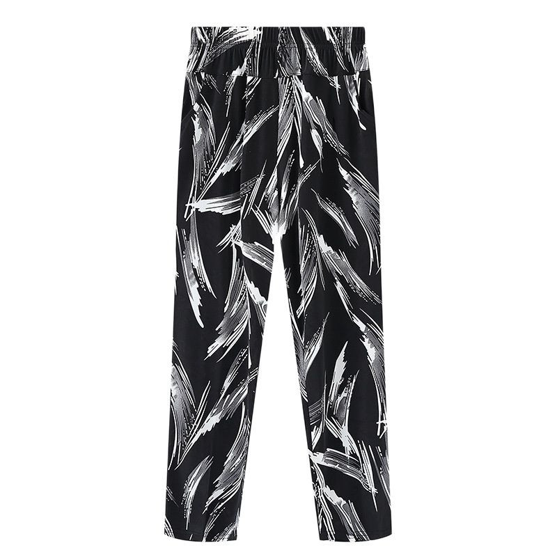 Vasaras sieviešu bikses ar apdruku 2023. g. Jaunas elastīgas bikses ar augstu vidukli, plānas ledus zīda bikses, brīvas liela izmēra sieviešu ikdienas devītās bikses 7XL 8XL