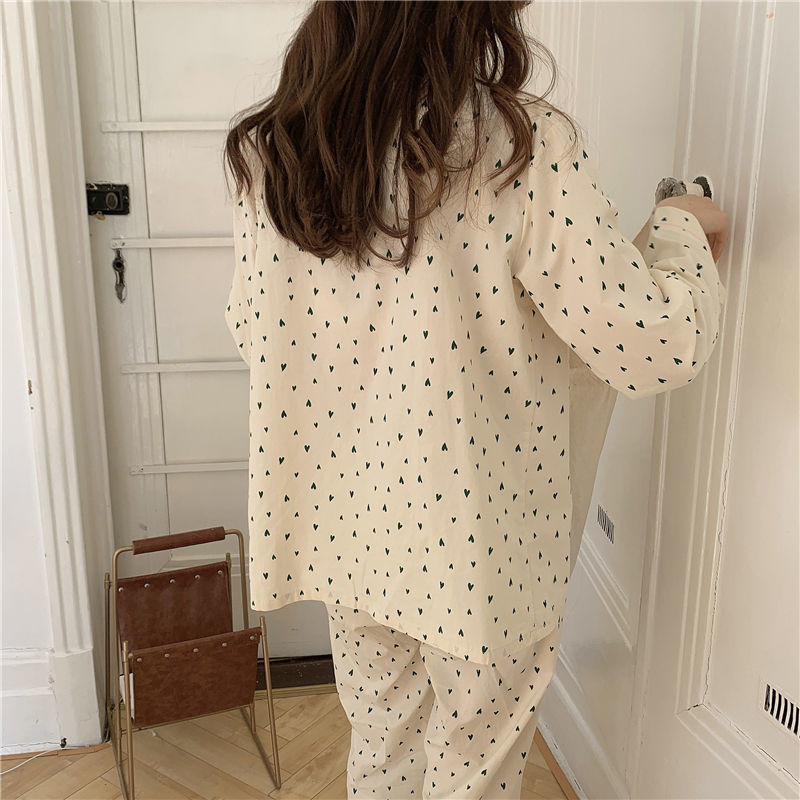 Ženske slatke pidžame s uzorkom srca Jednostavne labave, ugodne korejske salonke za mlade Pocket Patchwork Nježne mekane trendi ins