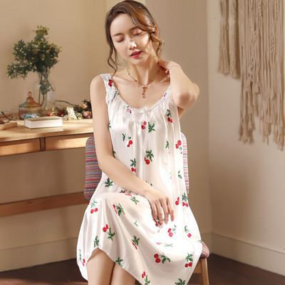 Szexi ujjatlan hosszú hálóing női hálóruha Jégselyem csipke éjszakai ruha Újszerű hálóruha alvó fehérnemű ruha