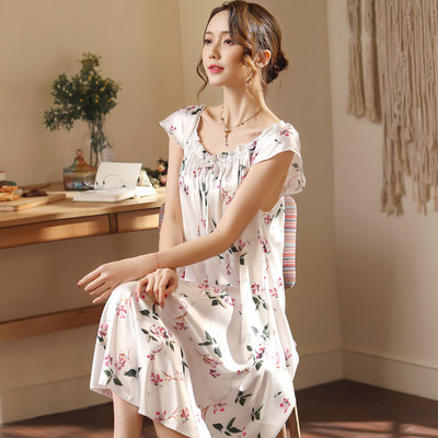 Szexi ujjatlan hosszú hálóing női hálóruha Jégselyem csipke éjszakai ruha Újszerű hálóruha alvó fehérnemű ruha